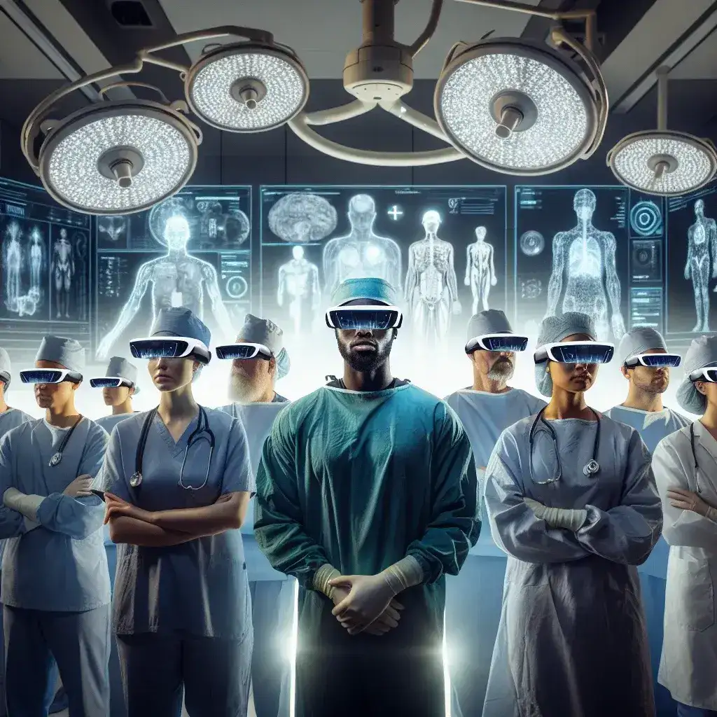 "Surgeon using mixed reality glasses during a surgical procedure at a Catalan hospital, showcasing innovative technology in healthcare."